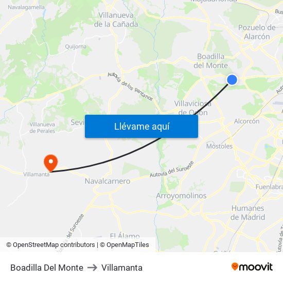 Boadilla Del Monte to Villamanta map