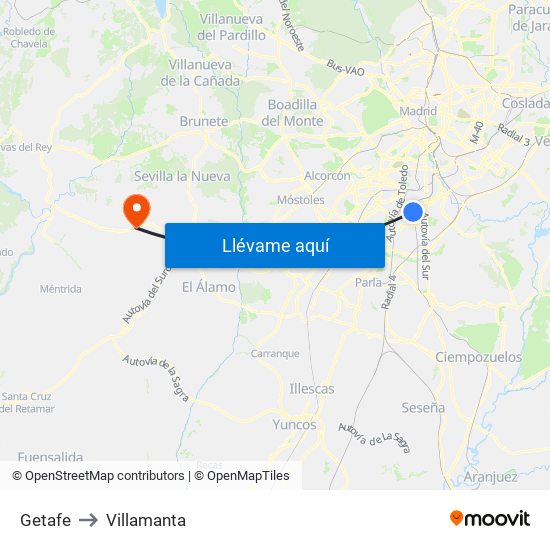 Getafe to Villamanta map