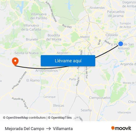Mejorada Del Campo to Villamanta map