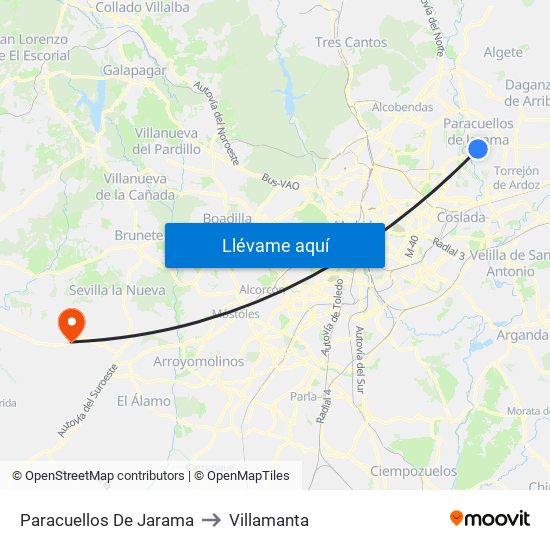 Paracuellos De Jarama to Villamanta map