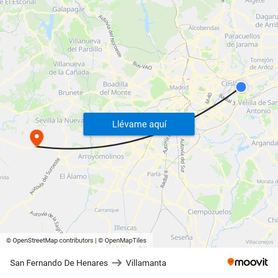 San Fernando De Henares to Villamanta map