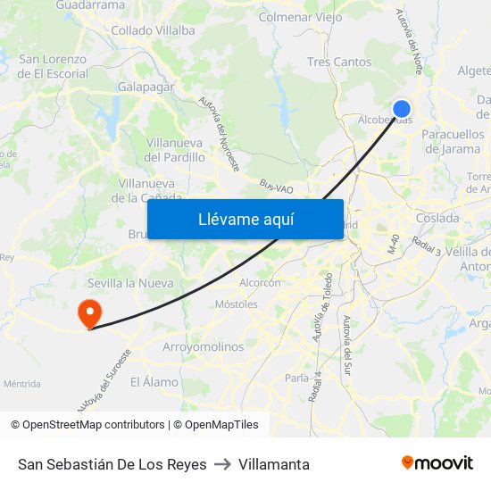 San Sebastián De Los Reyes to Villamanta map