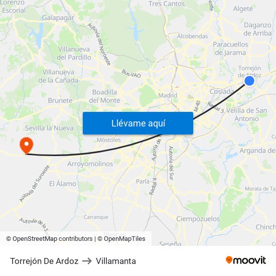 Torrejón De Ardoz to Villamanta map