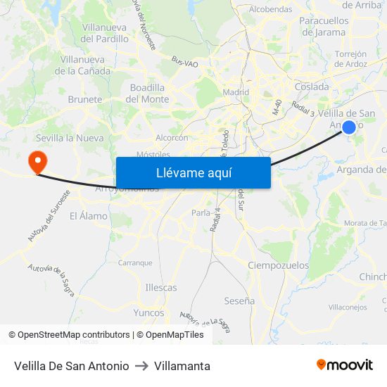 Velilla De San Antonio to Villamanta map
