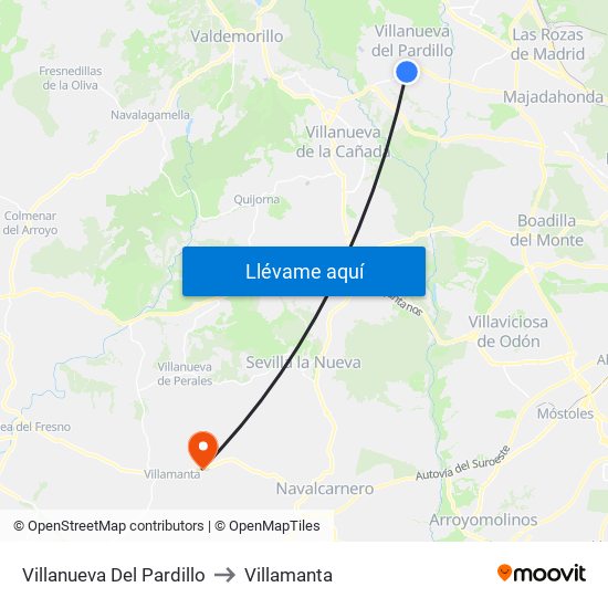 Villanueva Del Pardillo to Villamanta map