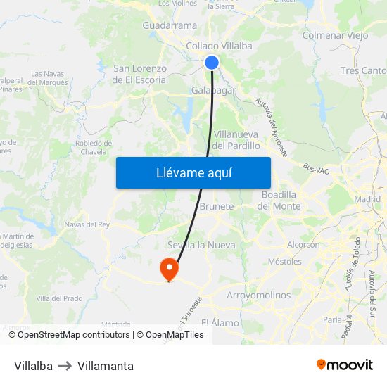 Villalba to Villamanta map