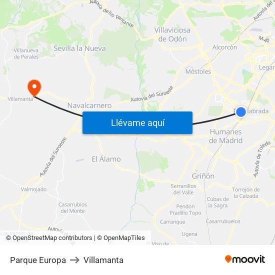 Parque Europa to Villamanta map