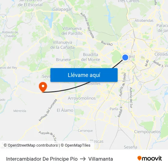 Intercambiador De Príncipe Pío to Villamanta map