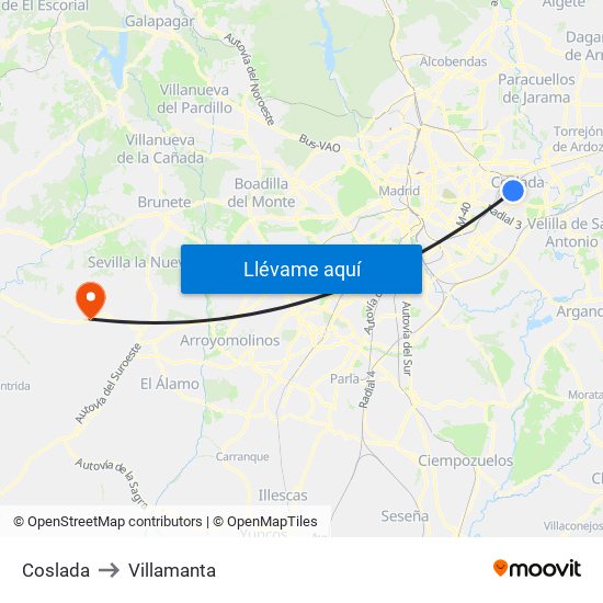 Coslada to Villamanta map
