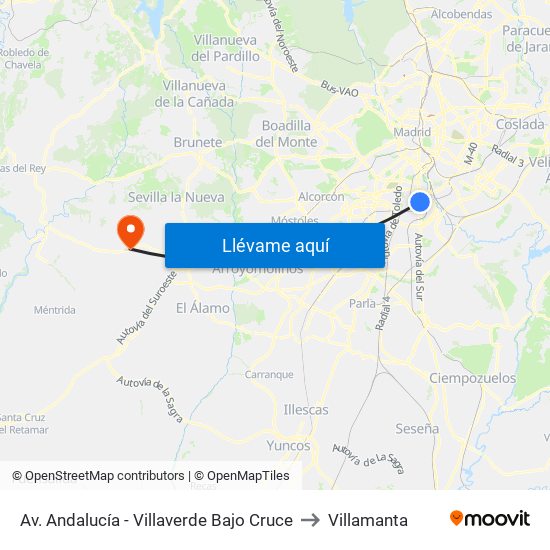 Av. Andalucía - Villaverde Bajo Cruce to Villamanta map
