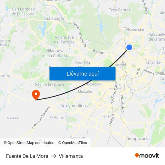 Fuente De La Mora to Villamanta map