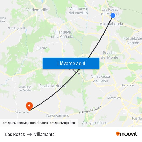 Las Rozas to Villamanta map