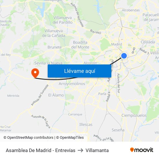 Asamblea De Madrid - Entrevías to Villamanta map