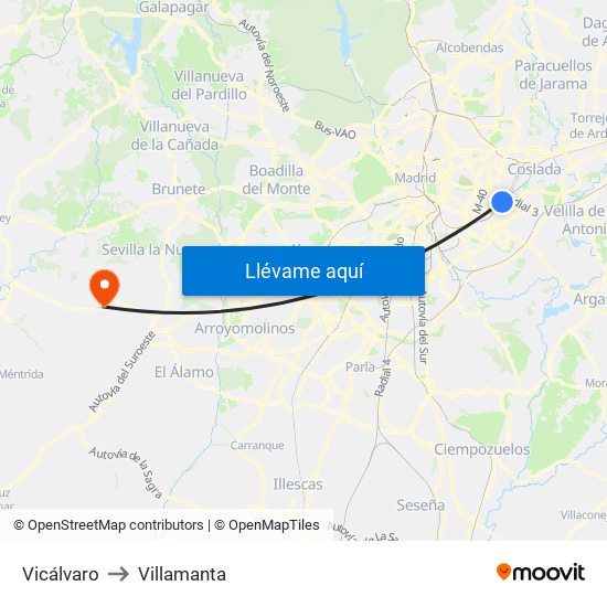 Vicálvaro to Villamanta map