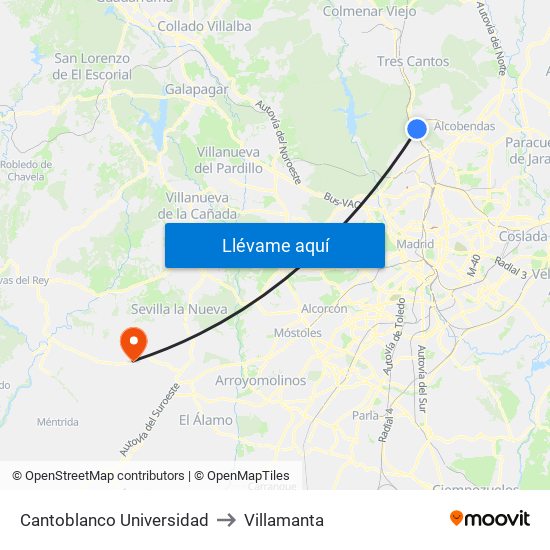 Cantoblanco Universidad to Villamanta map