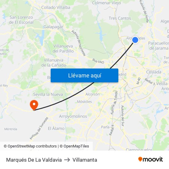 Marqués De La Valdavia to Villamanta map