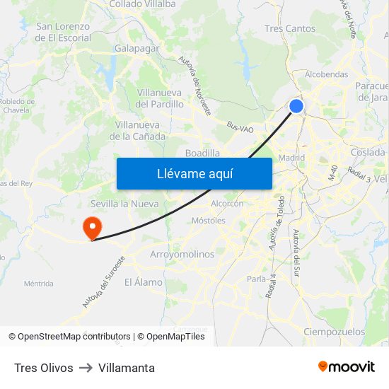 Tres Olivos to Villamanta map