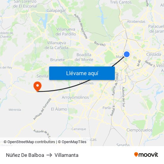 Núñez De Balboa to Villamanta map