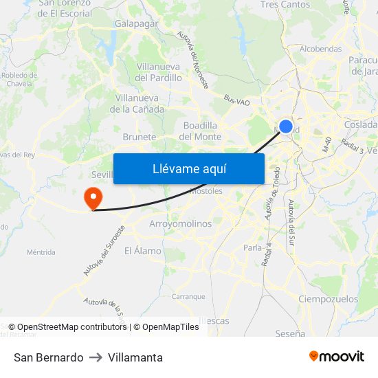 San Bernardo to Villamanta map