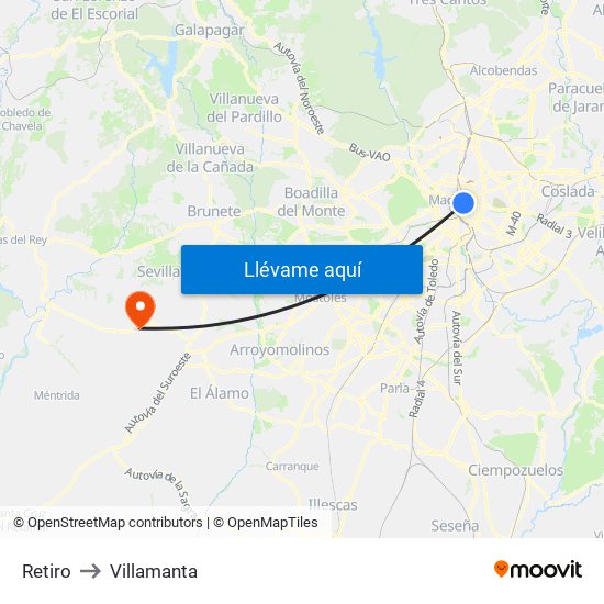 Retiro to Villamanta map