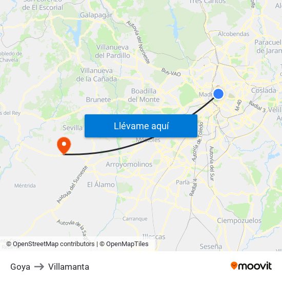 Goya to Villamanta map