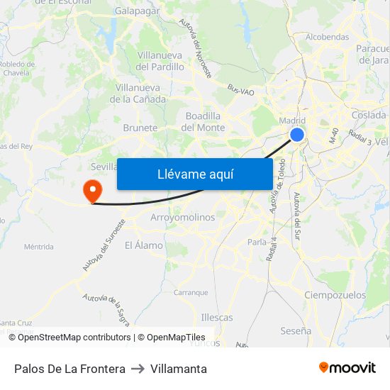 Palos De La Frontera to Villamanta map