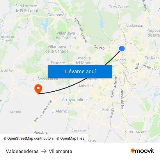 Valdeacederas to Villamanta map