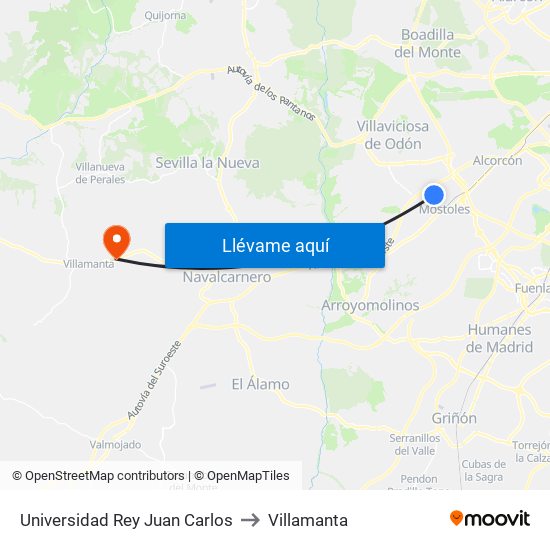 Universidad Rey Juan Carlos to Villamanta map