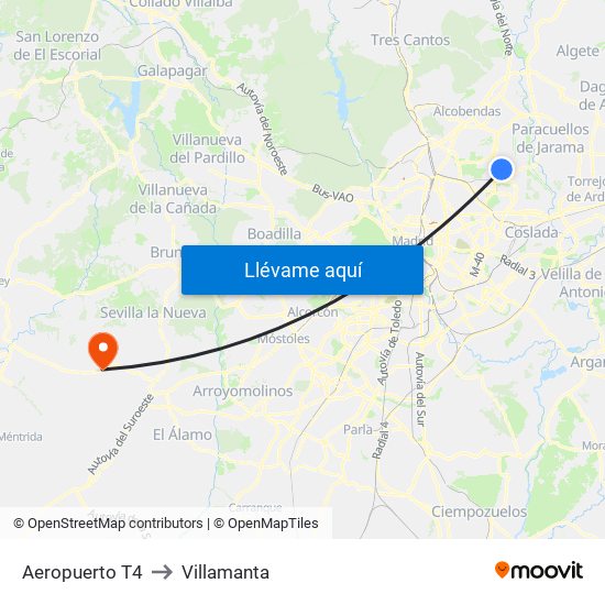Aeropuerto T4 to Villamanta map