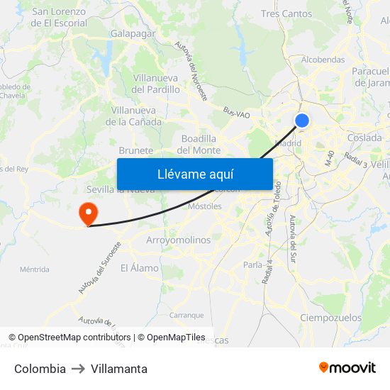 Colombia to Villamanta map
