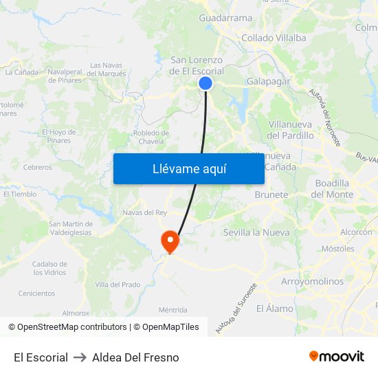 El Escorial to Aldea Del Fresno map