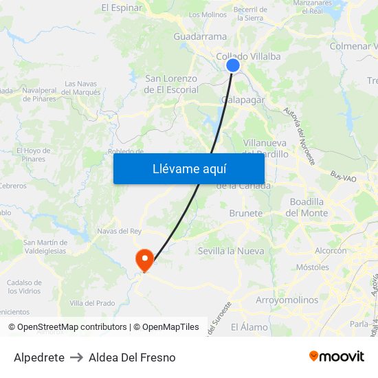 Alpedrete to Aldea Del Fresno map