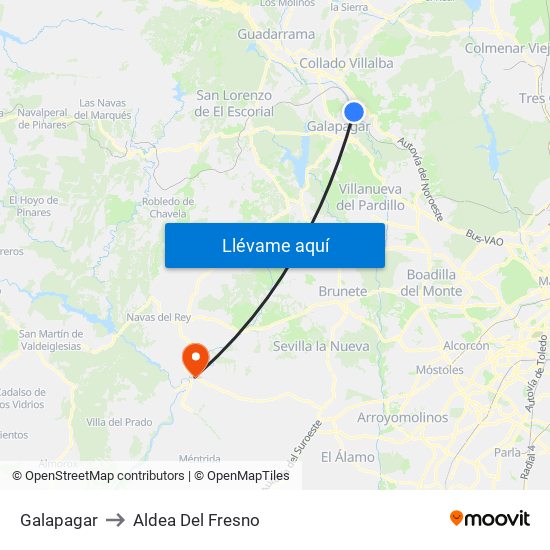 Galapagar to Aldea Del Fresno map