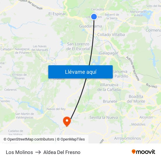 Los Molinos to Aldea Del Fresno map