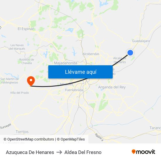 Azuqueca De Henares to Aldea Del Fresno map