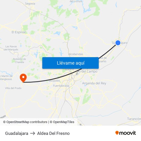 Guadalajara to Aldea Del Fresno map