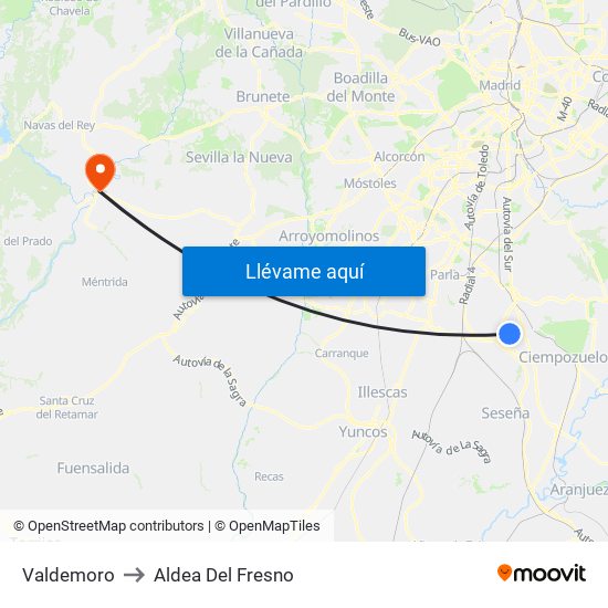Valdemoro to Aldea Del Fresno map