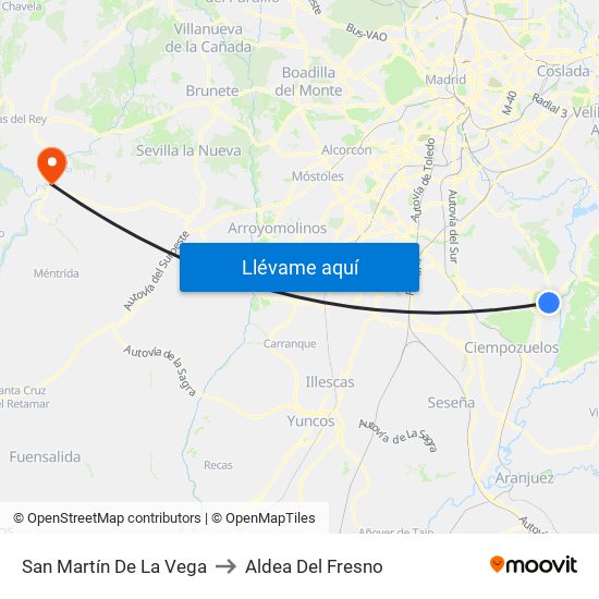 San Martín De La Vega to Aldea Del Fresno map