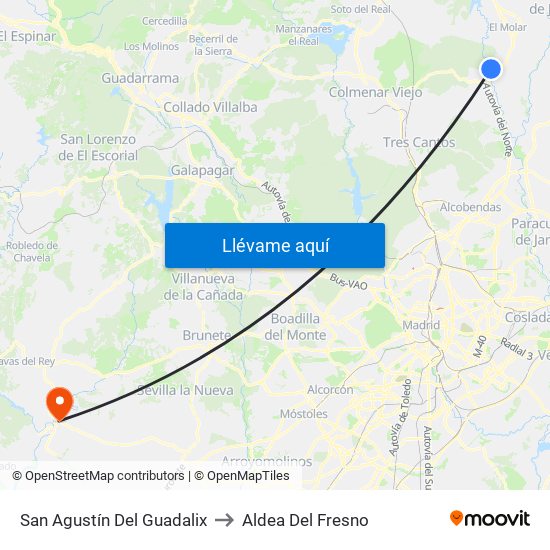 San Agustín Del Guadalix to Aldea Del Fresno map