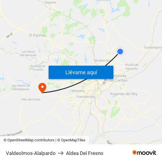 Valdeolmos-Alalpardo to Aldea Del Fresno map