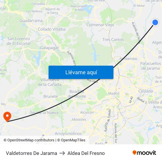 Valdetorres De Jarama to Aldea Del Fresno map