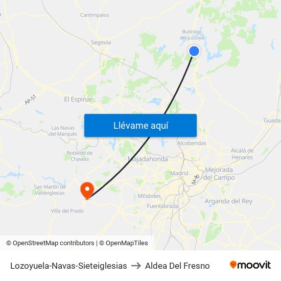 Lozoyuela-Navas-Sieteiglesias to Aldea Del Fresno map