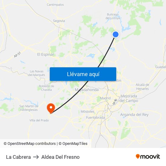 La Cabrera to Aldea Del Fresno map