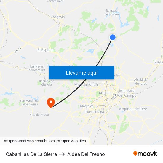 Cabanillas De La Sierra to Aldea Del Fresno map