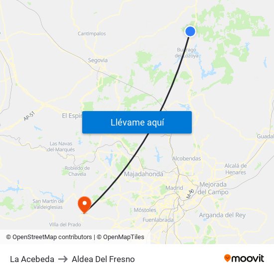 La Acebeda to Aldea Del Fresno map