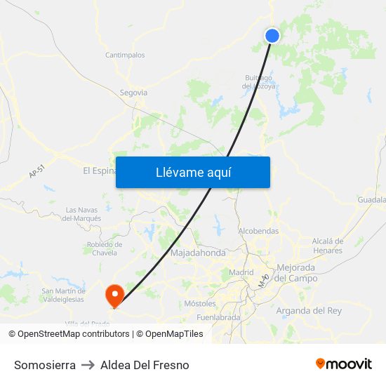 Somosierra to Aldea Del Fresno map