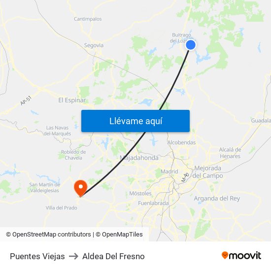 Puentes Viejas to Aldea Del Fresno map