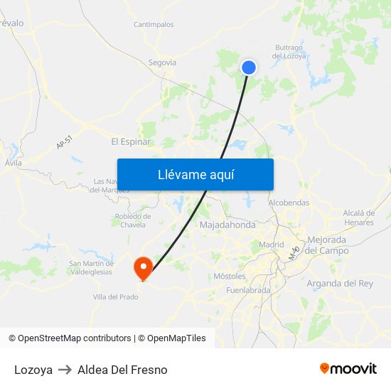 Lozoya to Aldea Del Fresno map