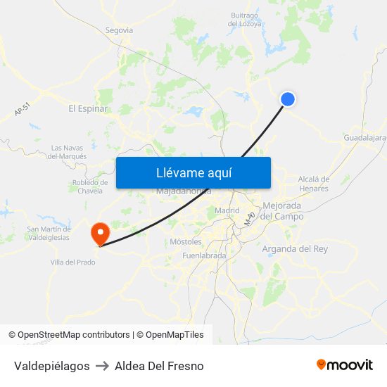 Valdepiélagos to Aldea Del Fresno map