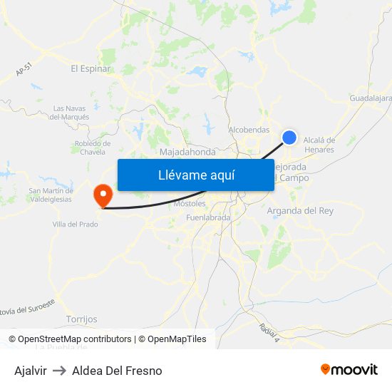 Ajalvir to Aldea Del Fresno map